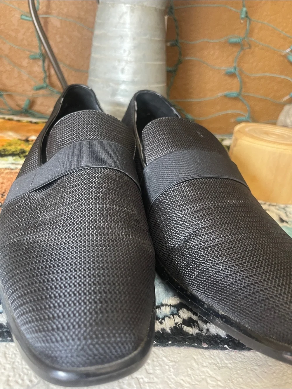 Van Heusen Black Textured Slip-On Loafers